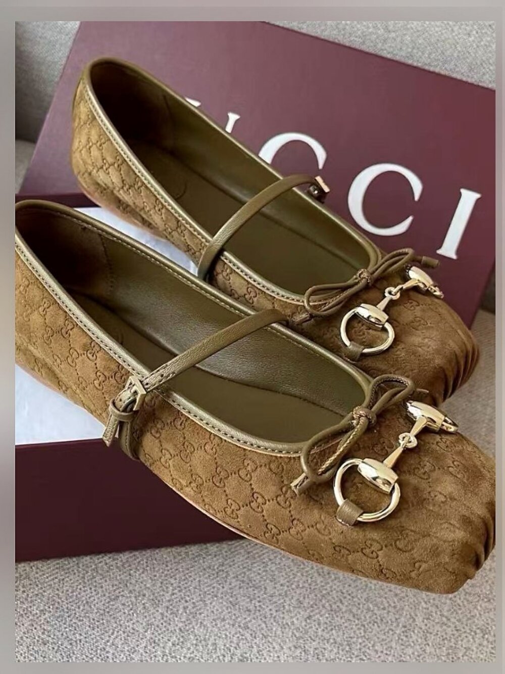 Gucci Brown Suede Horsebit Mary Jane Casual Flats